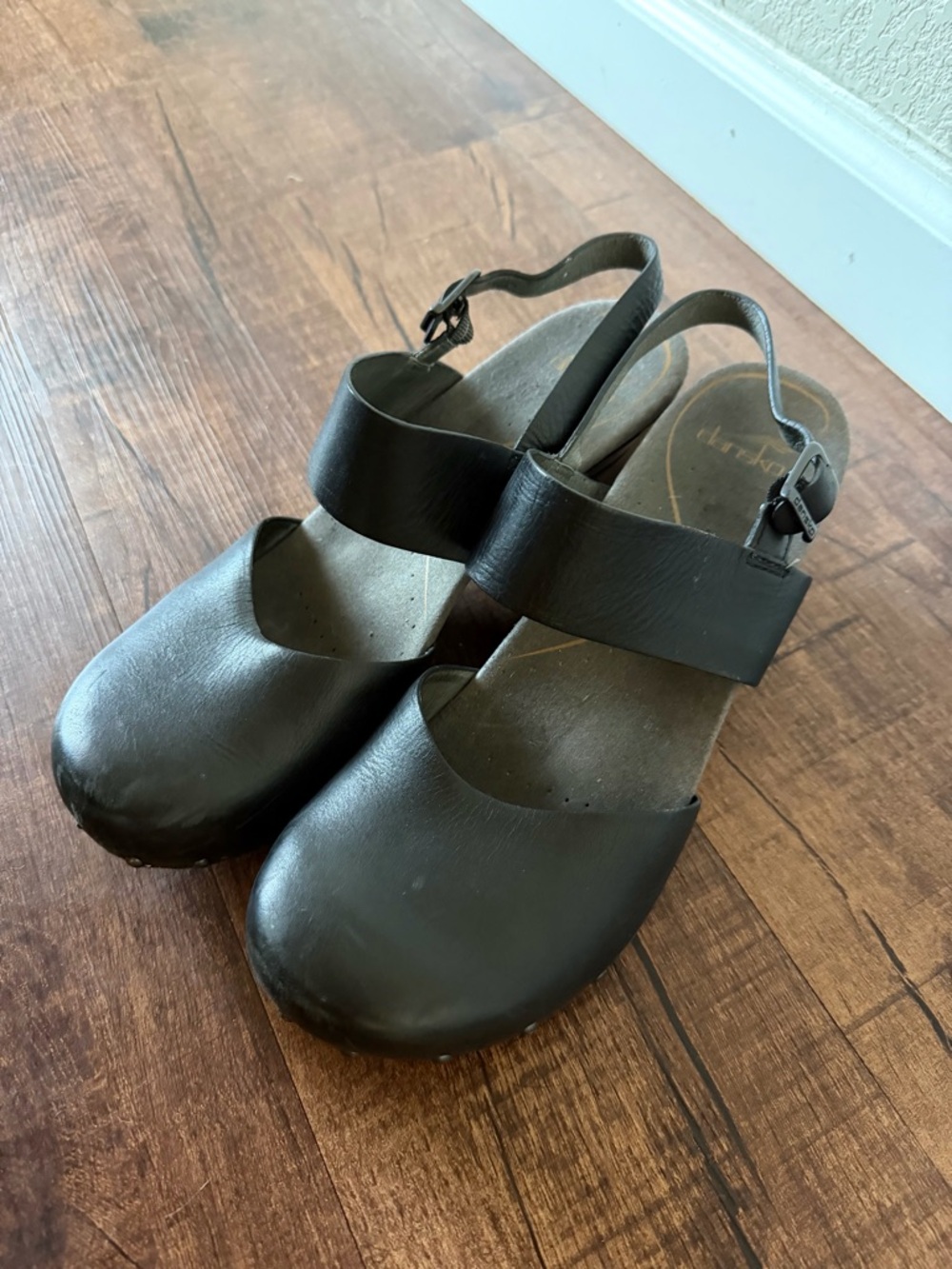Dansko Black Leather Slingback Clogs